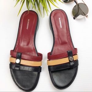 Burberry all leather Flat slide 3strap red Sandals